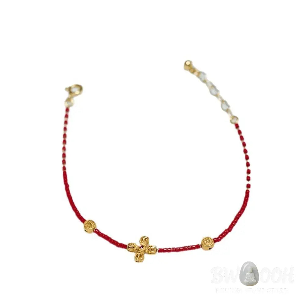 Buddha Stones 925 Sterling Silver Plated 24k Gold Liuli Glass Bead PiXiu Four Leaf Clover Joy And Happiness Wealth