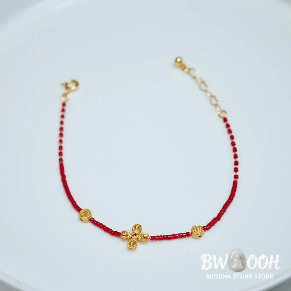 Buddha Stones 925 Sterling Silver Plated 24k Gold Liuli Glass Bead PiXiu Four Leaf Clover Joy And Happiness Wealth