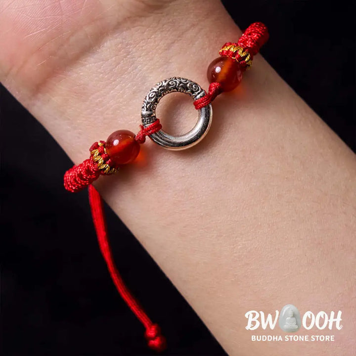 Buddha Stones 925 Sterling Silver Plated Copper Peace Buckle Protection Braided String Bracelet - BWOOOH - Bracelet