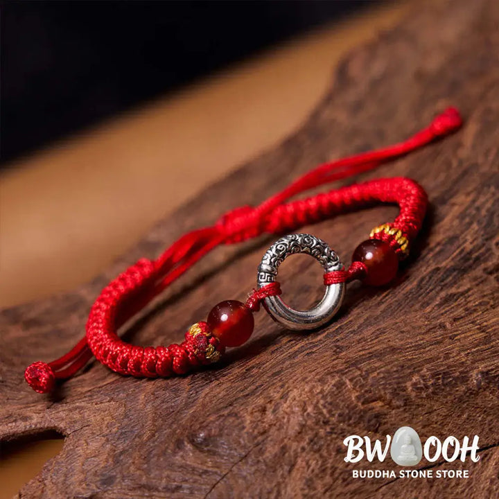 Buddha Stones 925 Sterling Silver Plated Copper Peace Buckle Protection Braided String Bracelet - BWOOOH - Bracelet