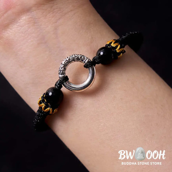 Buddha Stones 925 Sterling Silver Plated Copper Peace Buckle Protection Braided String Bracelet - BWOOOH - Bracelet