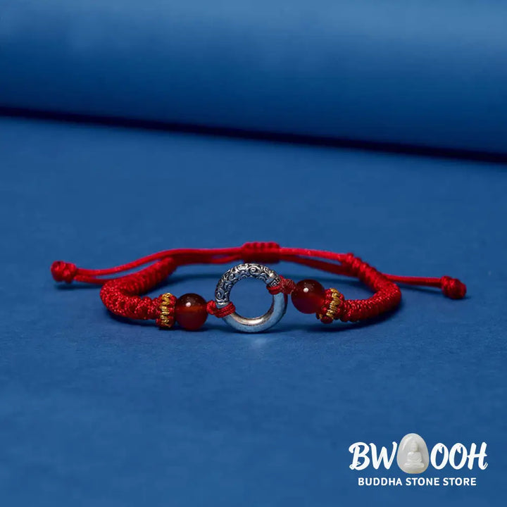 Buddha Stones 925 Sterling Silver Plated Copper Peace Buckle Protection Braided String Bracelet - BWOOOH - Bracelet