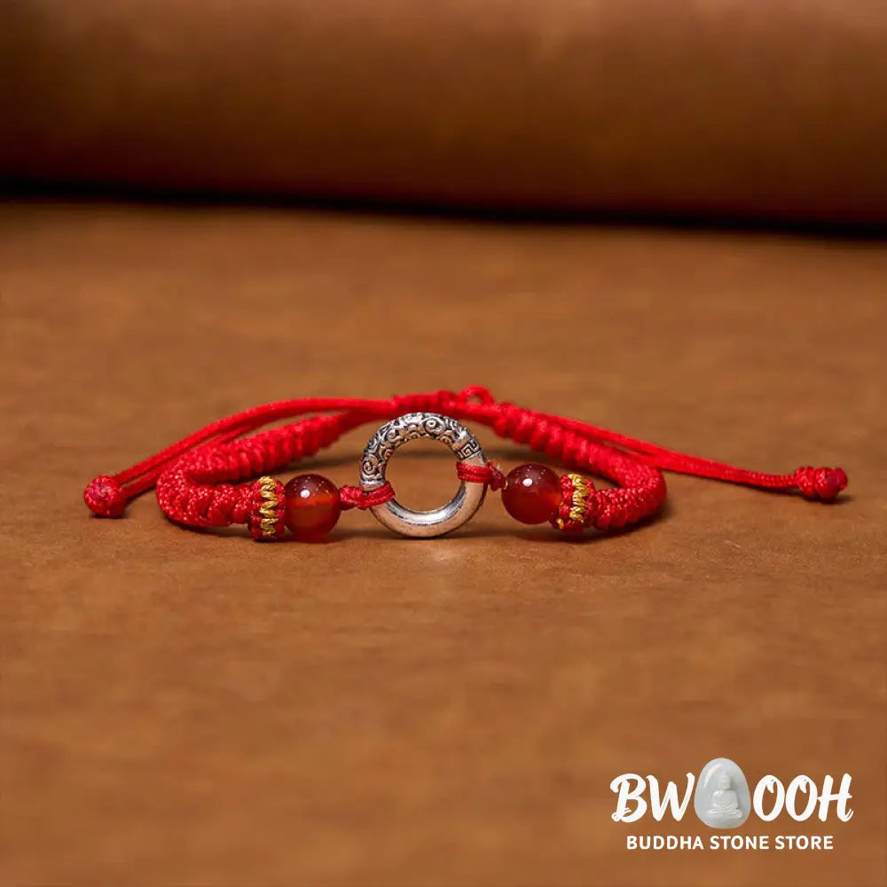 Buddha Stones 925 Sterling Silver Plated Copper Peace Buckle Protection Braided String Bracelet - BWOOOH - Bracelet