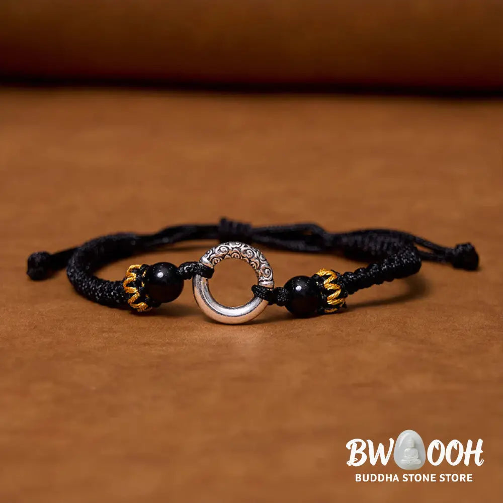 Buddha Stones 925 Sterling Silver Plated Copper Peace Buckle Protection Braided String Bracelet - BWOOOH - Bracelet