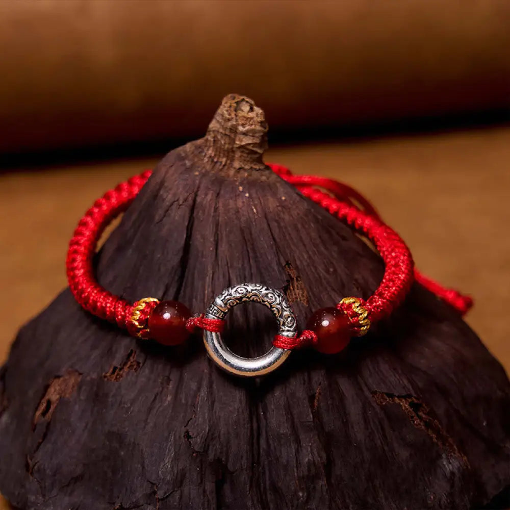 BWOOOH 925 Sterling Silver Plated Copper Peace Buckle Protection Braided String Bracelet - BWOOOH - Red (Wrist