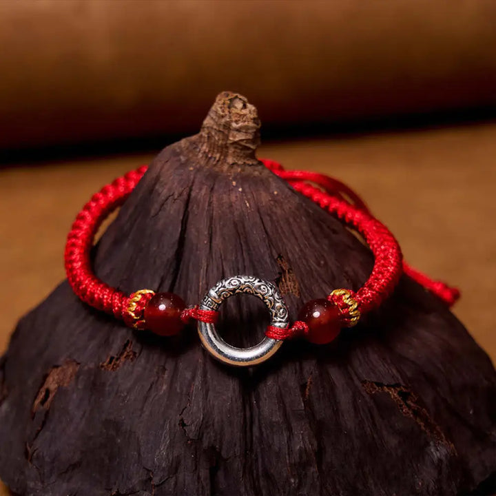 BWOOOH 925 Sterling Silver Plated Copper Peace Buckle Protection Braided String Bracelet - BWOOOH - Red (Wrist