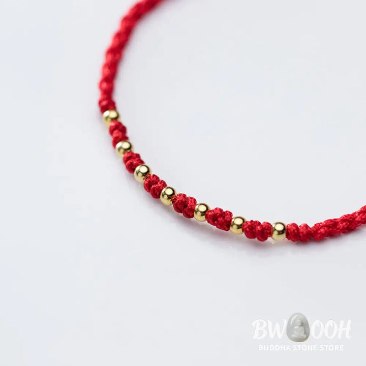 Buddha Stones 925 Sterling Silver Plated Gold Beads Red String Braided Protection Bracelet - 925 Sterling Silver(Wrist