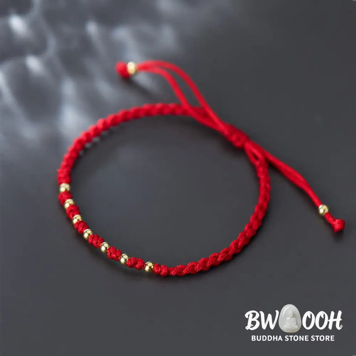 Buddha Stones 925 Sterling Silver Plated Gold Beads Red String Braided Protection Bracelet - 925 Sterling Silver(Wrist