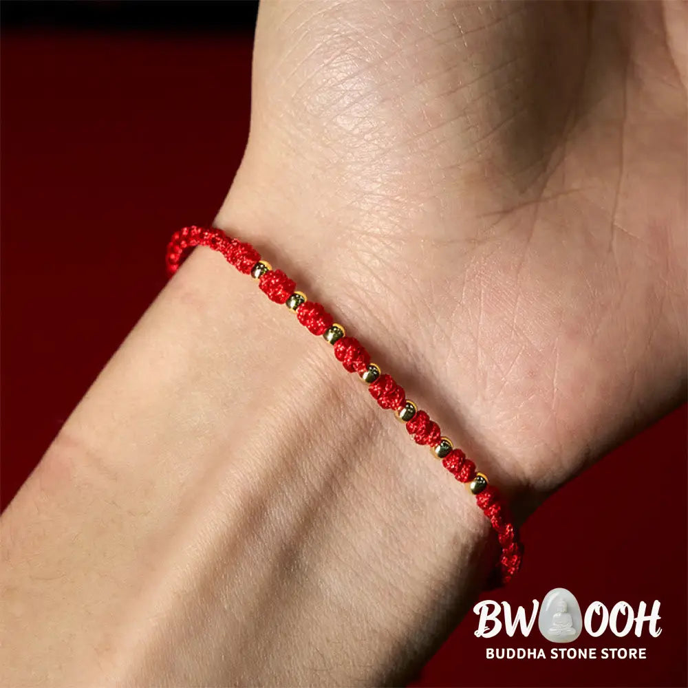 Buddha Stones 925 Sterling Silver Plated Gold Beads Red String Braided Protection Bracelet - 925 Sterling Silver(Wrist