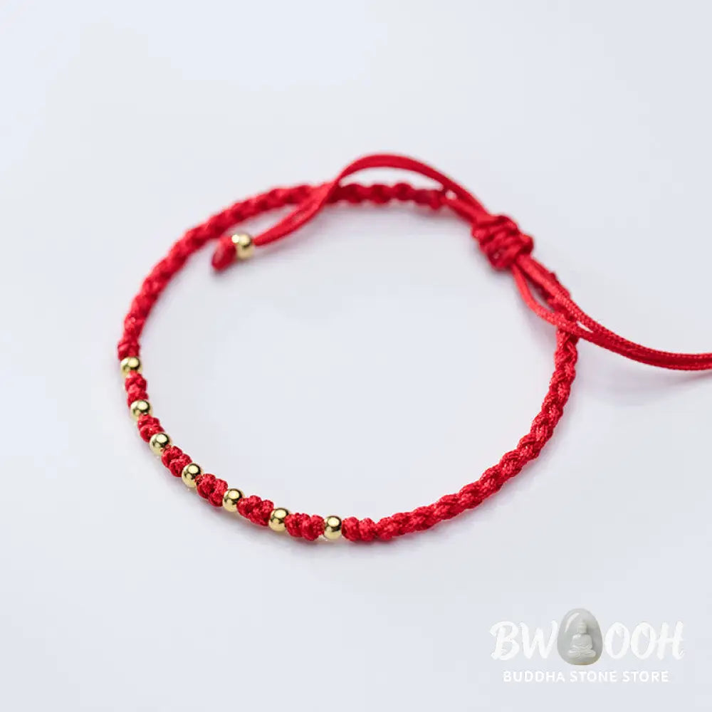 Buddha Stones 925 Sterling Silver Plated Gold Beads Red String Braided Protection Bracelet - 925 Sterling Silver(Wrist