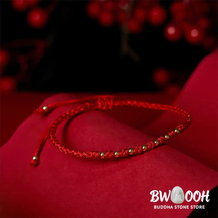Buddha Stones 925 Sterling Silver Plated Gold Beads Red String Braided Protection Bracelet - 925 Sterling Silver(Wrist