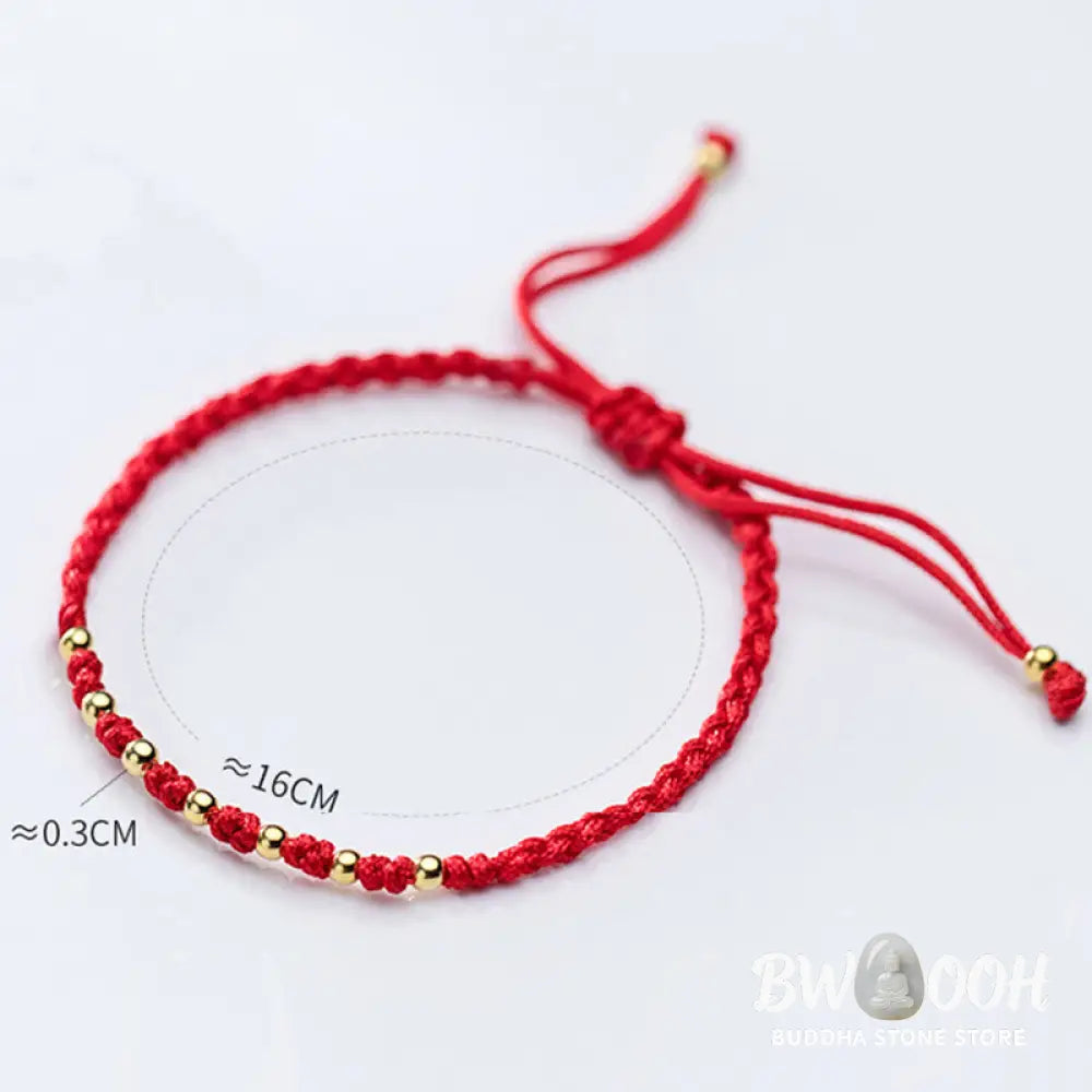 Buddha Stones 925 Sterling Silver Plated Gold Beads Red String Braided Protection Bracelet - 925 Sterling Silver(Wrist