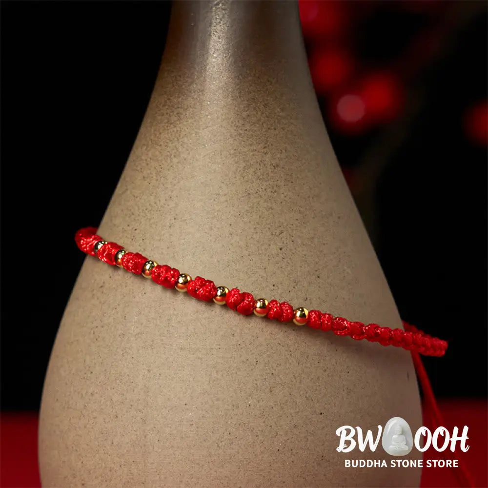 Buddha Stones 925 Sterling Silver Plated Gold Beads Red String Braided Protection Bracelet - 925 Sterling Silver(Wrist