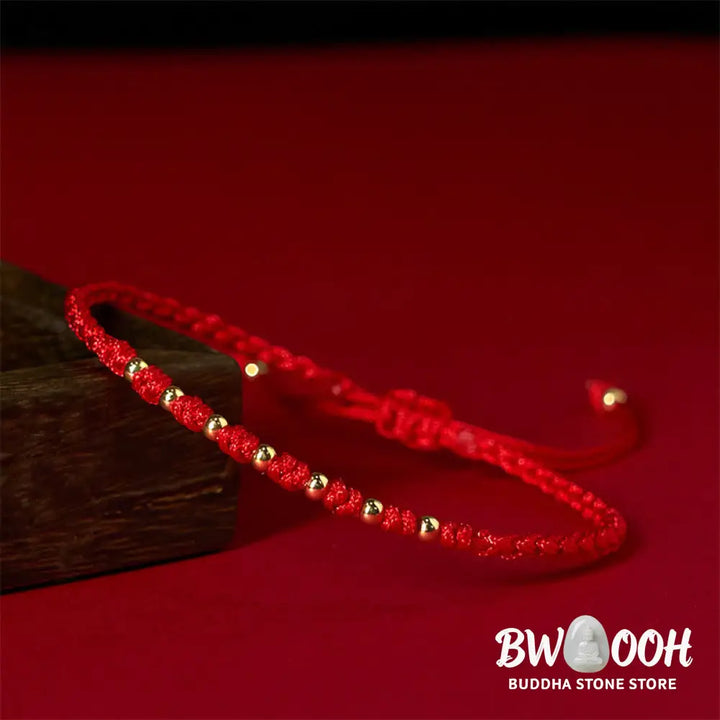 Buddha Stones 925 Sterling Silver Plated Gold Beads Red String Braided Protection Bracelet - 925 Sterling Silver(Wrist