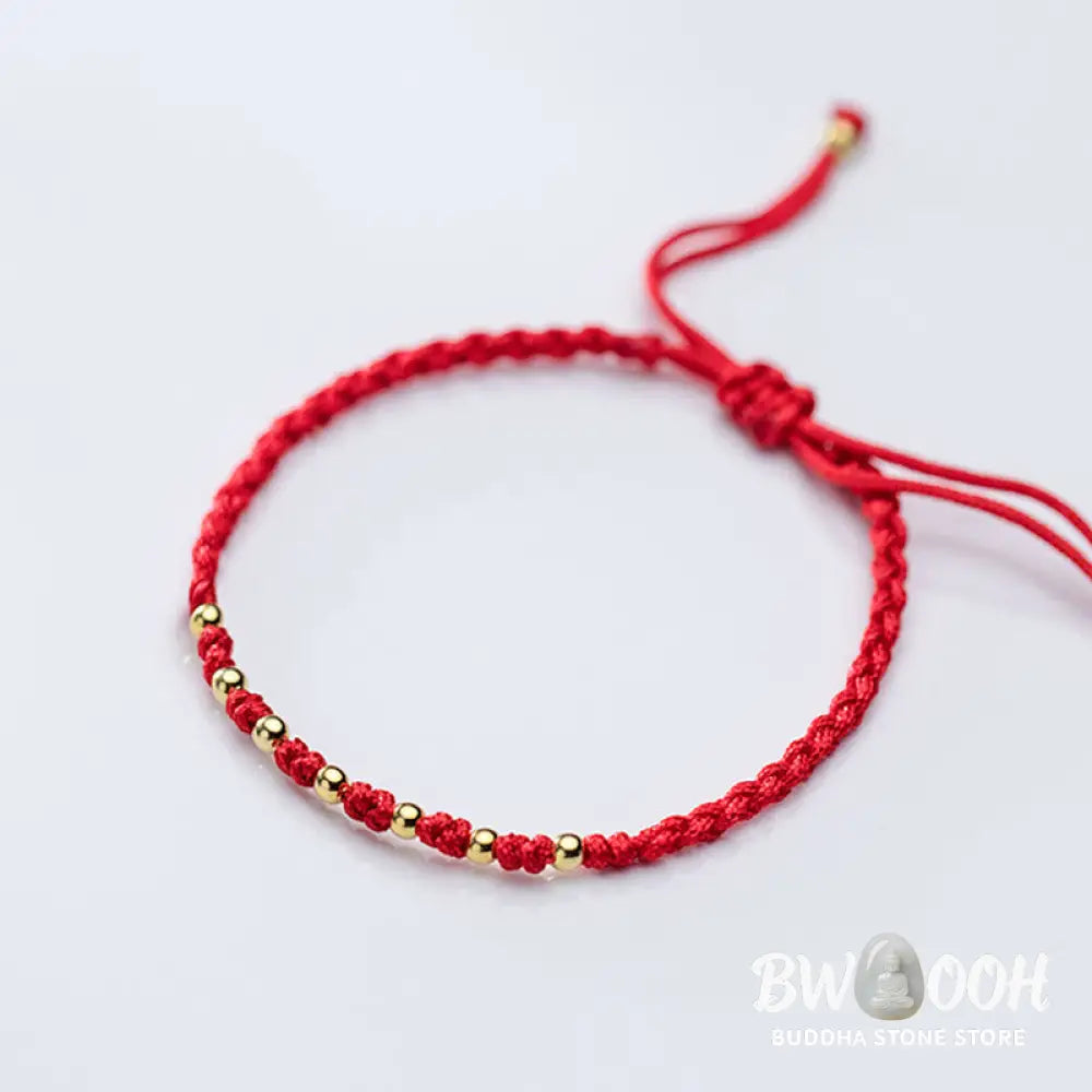 Buddha Stones 925 Sterling Silver Plated Gold Beads Red String Braided Protection Bracelet - 925 Sterling Silver(Wrist