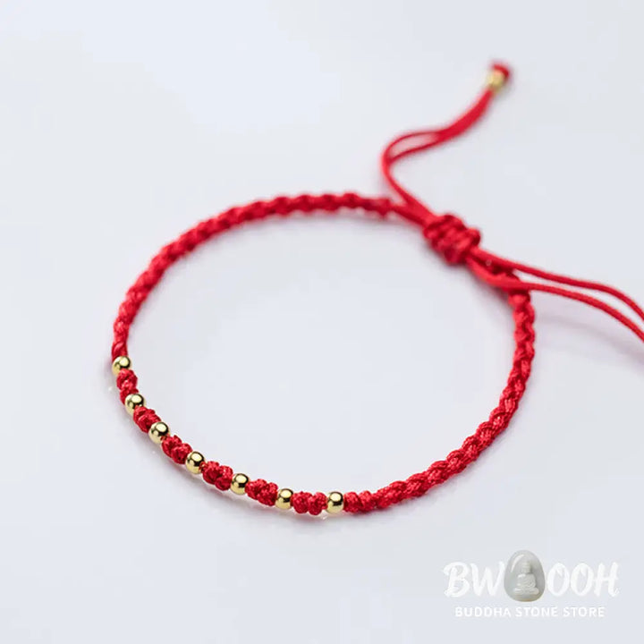 Buddha Stones 925 Sterling Silver Plated Gold Beads Red String Braided Protection Bracelet - 925 Sterling Silver(Wrist