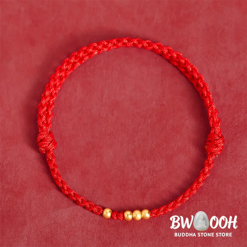 Buddha Stones 925 Sterling Silver Plated Gold Beads Red String Connection Adjustable Bracelet - Red Rope(One&amp;Three Gold