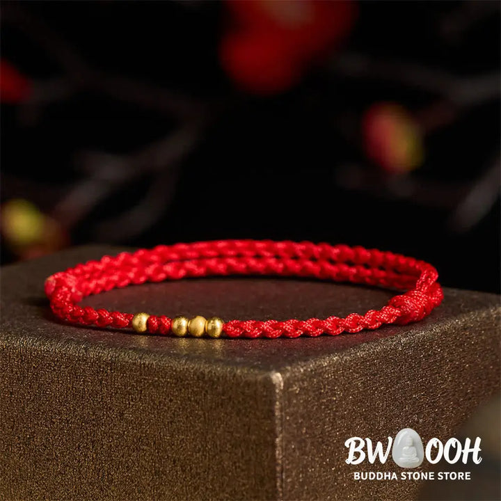 Buddha Stones 925 Sterling Silver Plated Gold Beads Red String Connection Adjustable Bracelet - Red Rope(One&amp;Three Gold