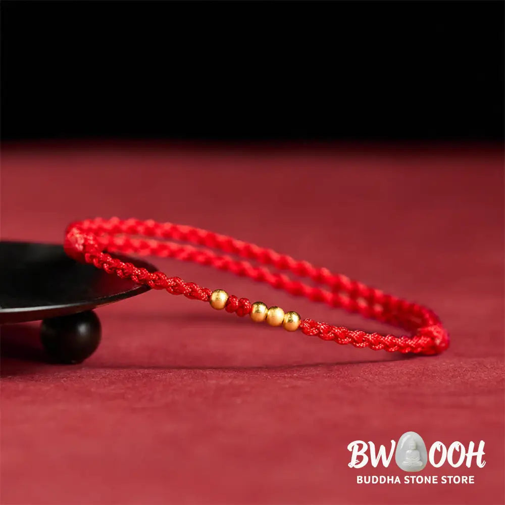 Buddha Stones 925 Sterling Silver Plated Gold Beads Red String Connection Adjustable Bracelet - Red Rope(One&Three Gold
