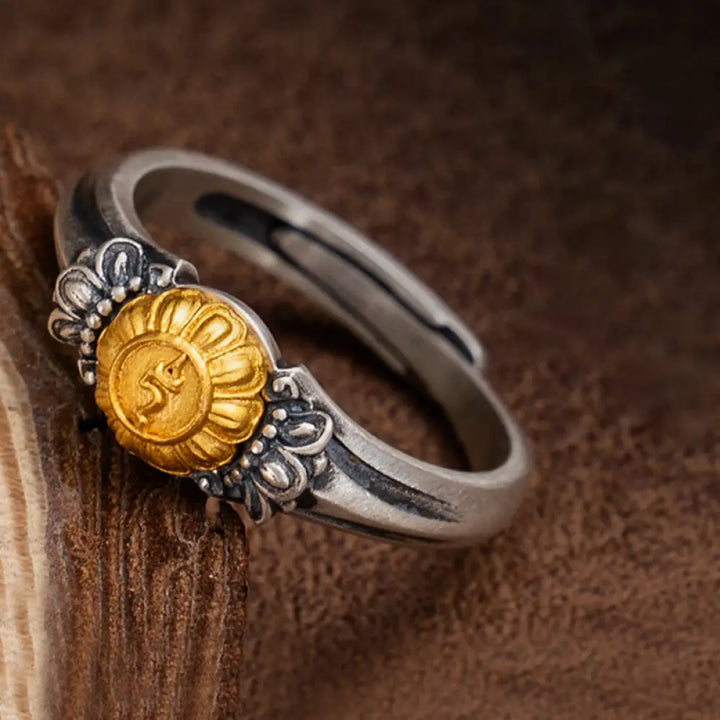 BWOOOH 925 Sterling Silver Plated Gold Bodhisattva Tara Protection Adjustable Ring — Sterling Silver crystal healing brace...