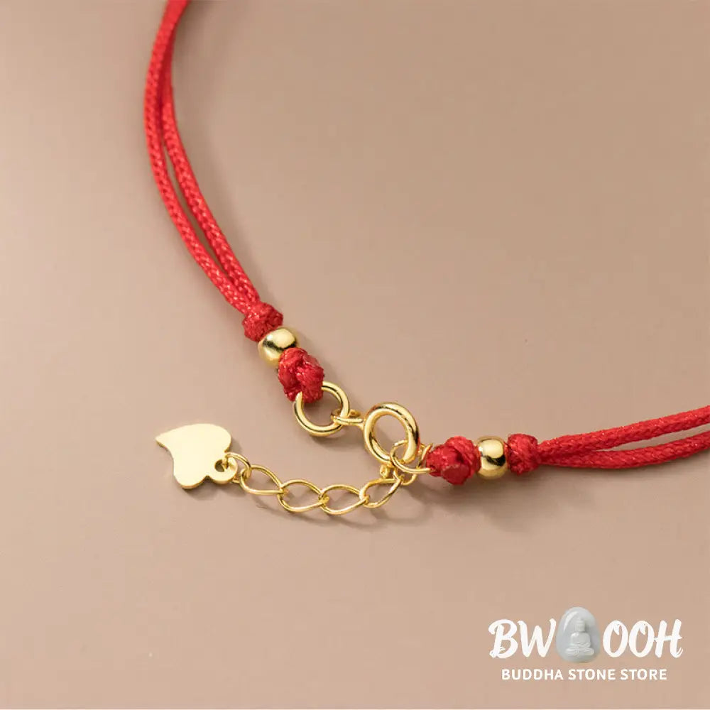 Buddha Stones 925 Sterling Silver Plated Gold Four Leaf Clover Red String Connection Bracelet - 925 Sterling