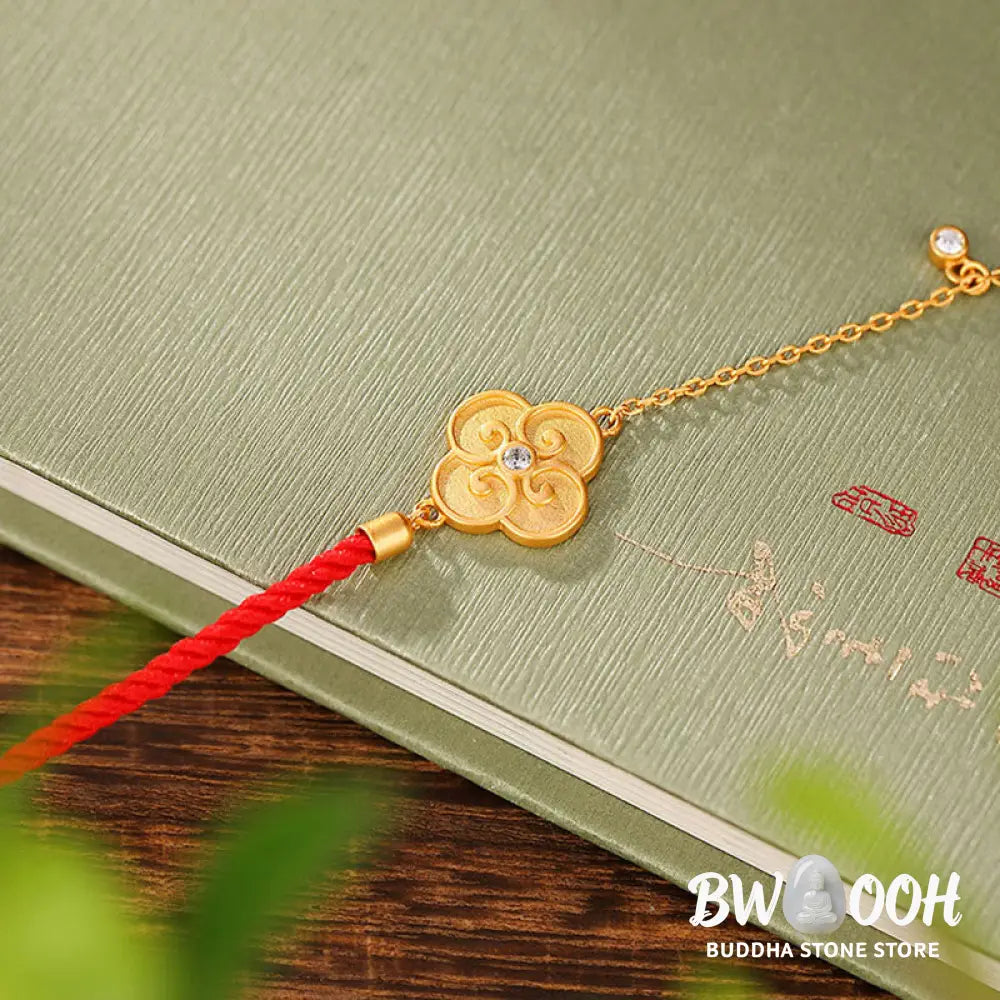 Buddha Stones 925 Sterling Silver Plated Gold Four Leaf Clover Zircon Luck Bracelet - BWOOOH - 22cm - Bracelet