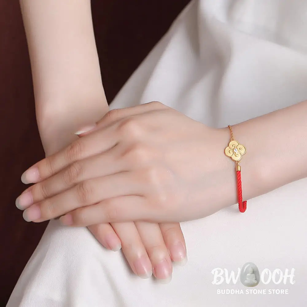 Buddha Stones 925 Sterling Silver Plated Gold Four Leaf Clover Zircon Luck Bracelet - BWOOOH - 22cm - Bracelet