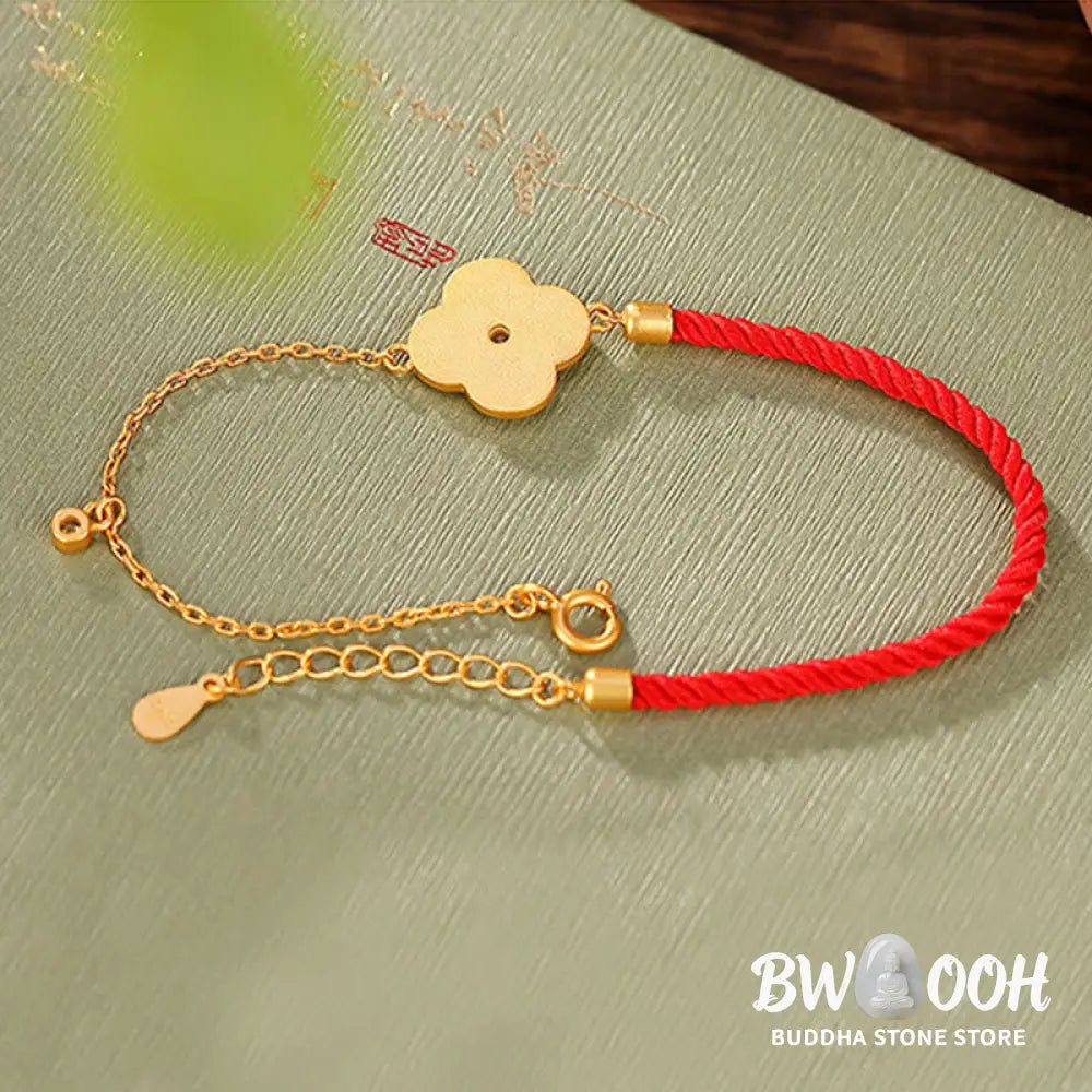 Buddha Stones 925 Sterling Silver Plated Gold Four Leaf Clover Zircon Luck Bracelet - BWOOOH - 22cm - Bracelet