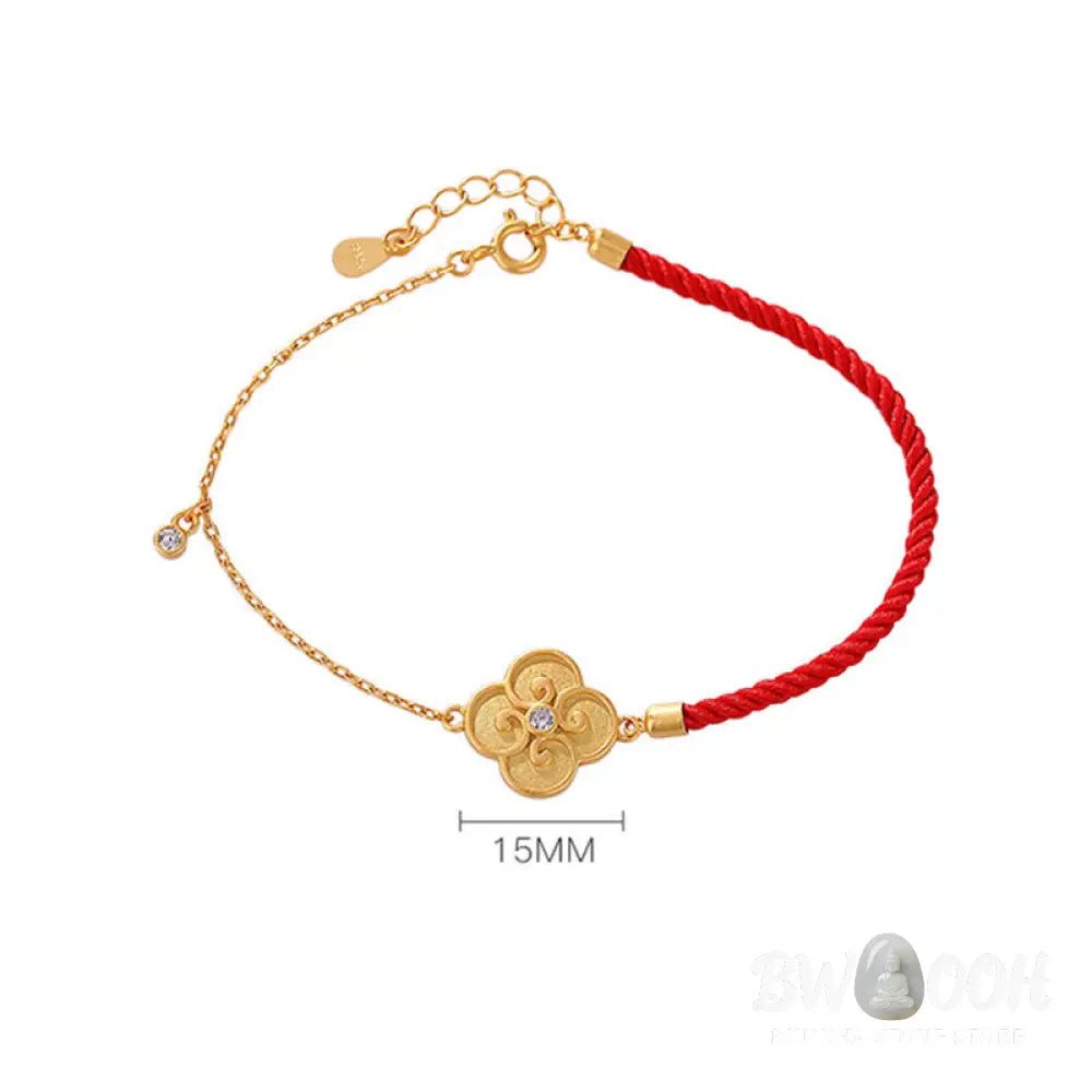 Buddha Stones 925 Sterling Silver Plated Gold Four Leaf Clover Zircon Luck Bracelet - BWOOOH - 22cm - Bracelet