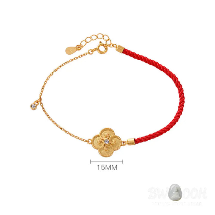 Buddha Stones 925 Sterling Silver Plated Gold Four Leaf Clover Zircon Luck Bracelet - BWOOOH - 22cm - Bracelet