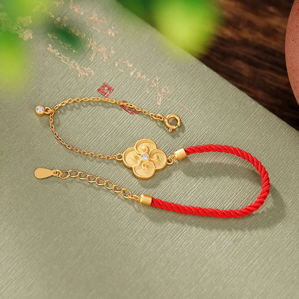 BWOOOH 925 Sterling Silver Plated Gold Four Leaf Clover Zircon Luck Bracelet - BWOOOH - 22cm - Bracelet