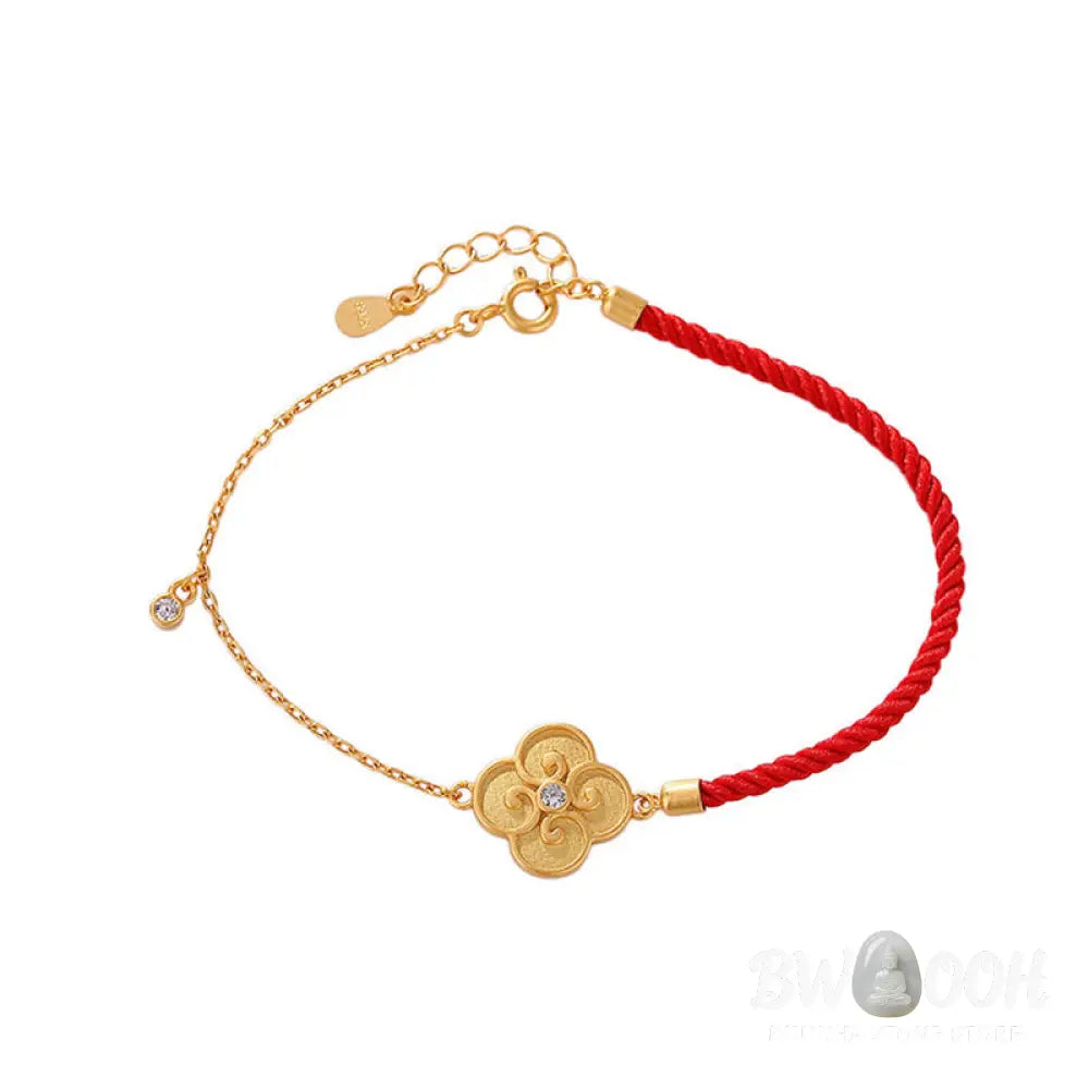 Buddha Stones 925 Sterling Silver Plated Gold Four Leaf Clover Zircon Luck Bracelet - BWOOOH - 22cm - Bracelet