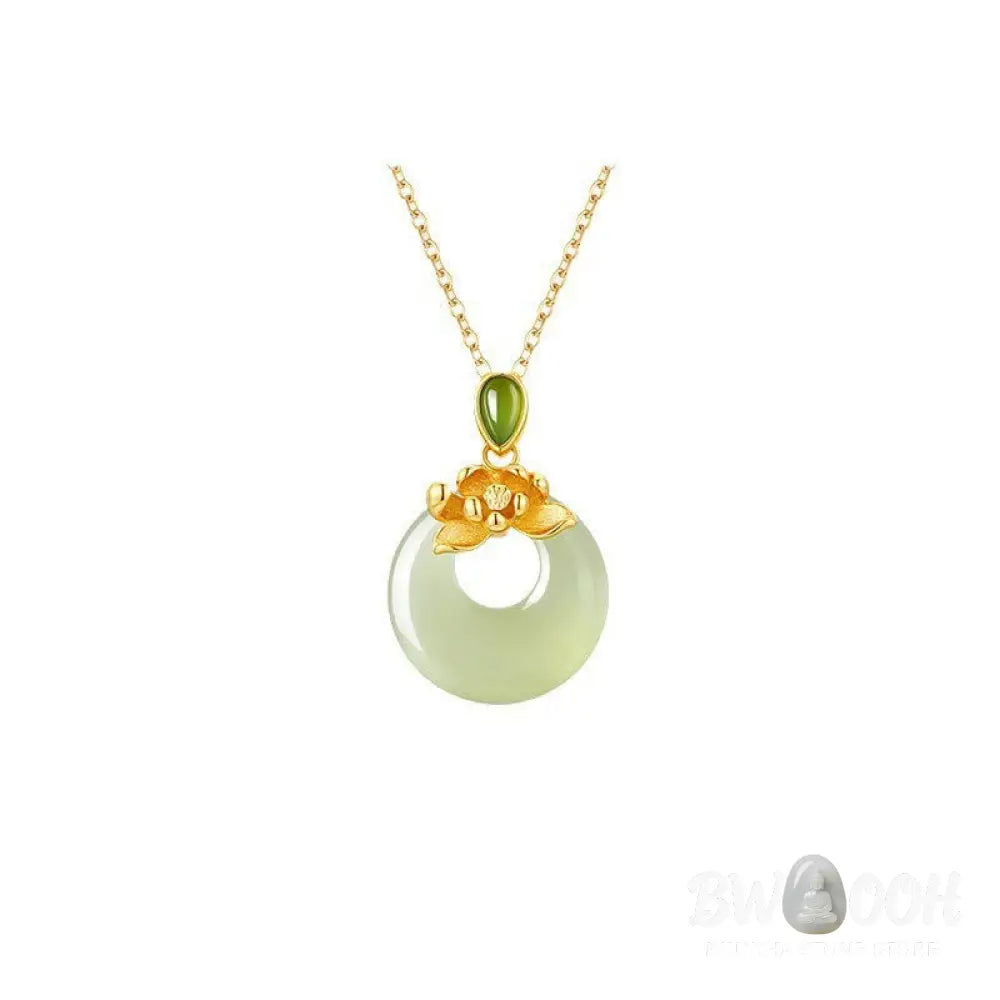 Buddha Stones 925 Sterling Silver Plated Gold Hetian Jade Lotus Luck Necklace Pendant - BWOOOH - 925 Sterling Silver &amp;