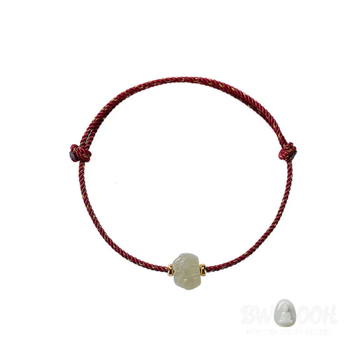 BWOOOH 925 Sterling Silver Plated Gold Hetian Jade Lotus Luck Red String Bracelet - Bracelet