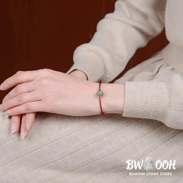 BWOOOH 925 Sterling Silver Plated Gold Hetian Jade Lotus Luck Red String Bracelet - Bracelet