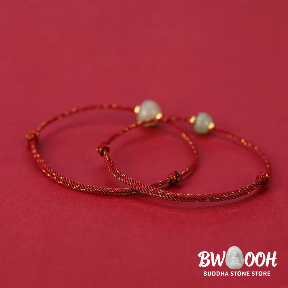 BWOOOH 925 Sterling Silver Plated Gold Hetian Jade Lotus Luck Red String Bracelet - Bracelet