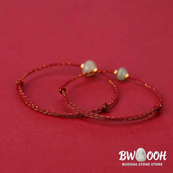 BWOOOH 925 Sterling Silver Plated Gold Hetian Jade Lotus Luck Red String Bracelet - Bracelet