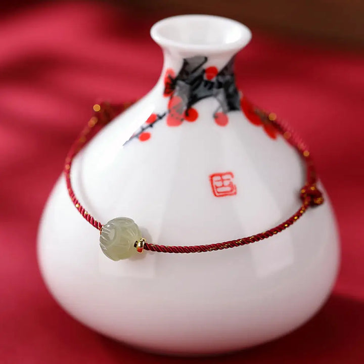 BWOOOH 925 Sterling Silver Plated Gold Hetian Jade Lotus Luck Red String Bracelet - Bracelet
