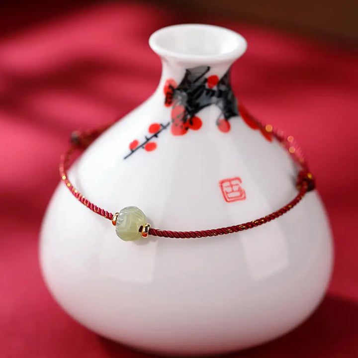 BWOOOH 925 Sterling Silver Plated Gold Hetian Jade Lotus Luck Red String Bracelet - Bracelet