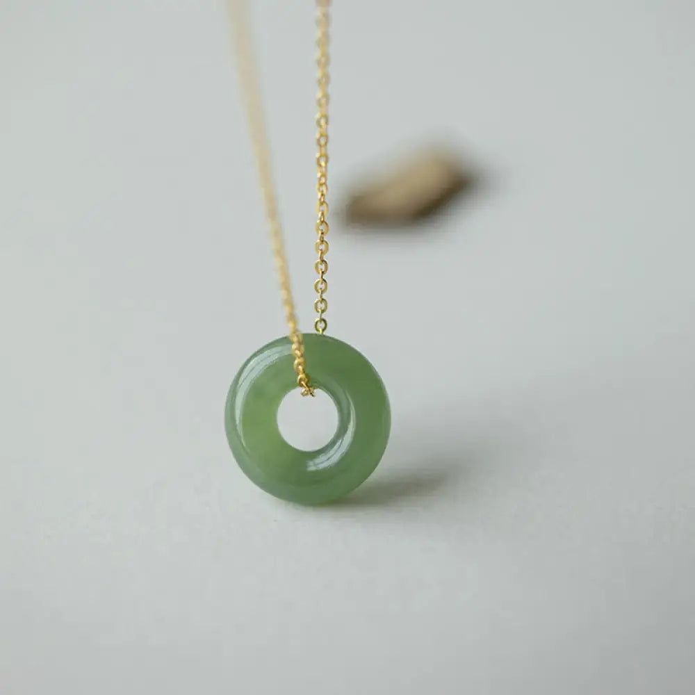 Buddha Stones 925 Sterling Silver Plated Gold Hetian Jade Peace Buckle Necklace Pendant - Jade Peace Buckle Silver