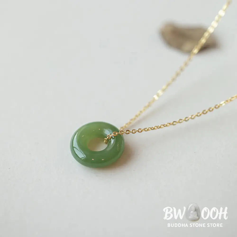 Buddha Stones 925 Sterling Silver Plated Gold Hetian Jade Peace Buckle Necklace Pendant - Jade Peace Buckle Silver
