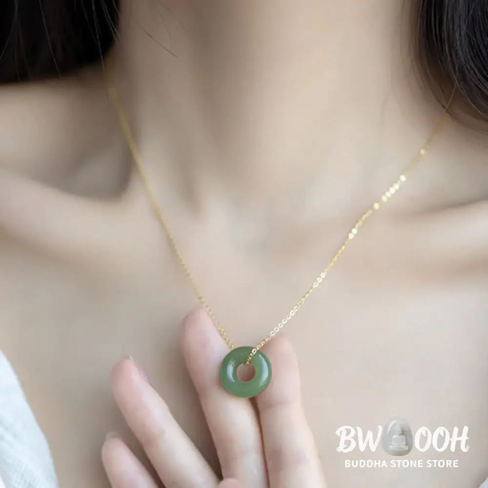 Buddha Stones 925 Sterling Silver Plated Gold Hetian Jade Peace Buckle Necklace Pendant - Jade Peace Buckle Silver