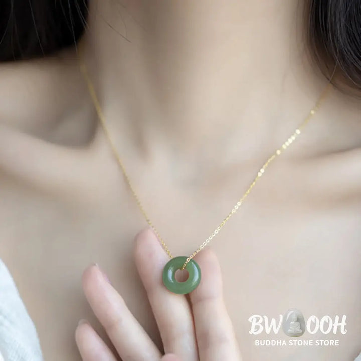 Buddha Stones 925 Sterling Silver Plated Gold Hetian Jade Peace Buckle Necklace Pendant - Jade Peace Buckle Silver