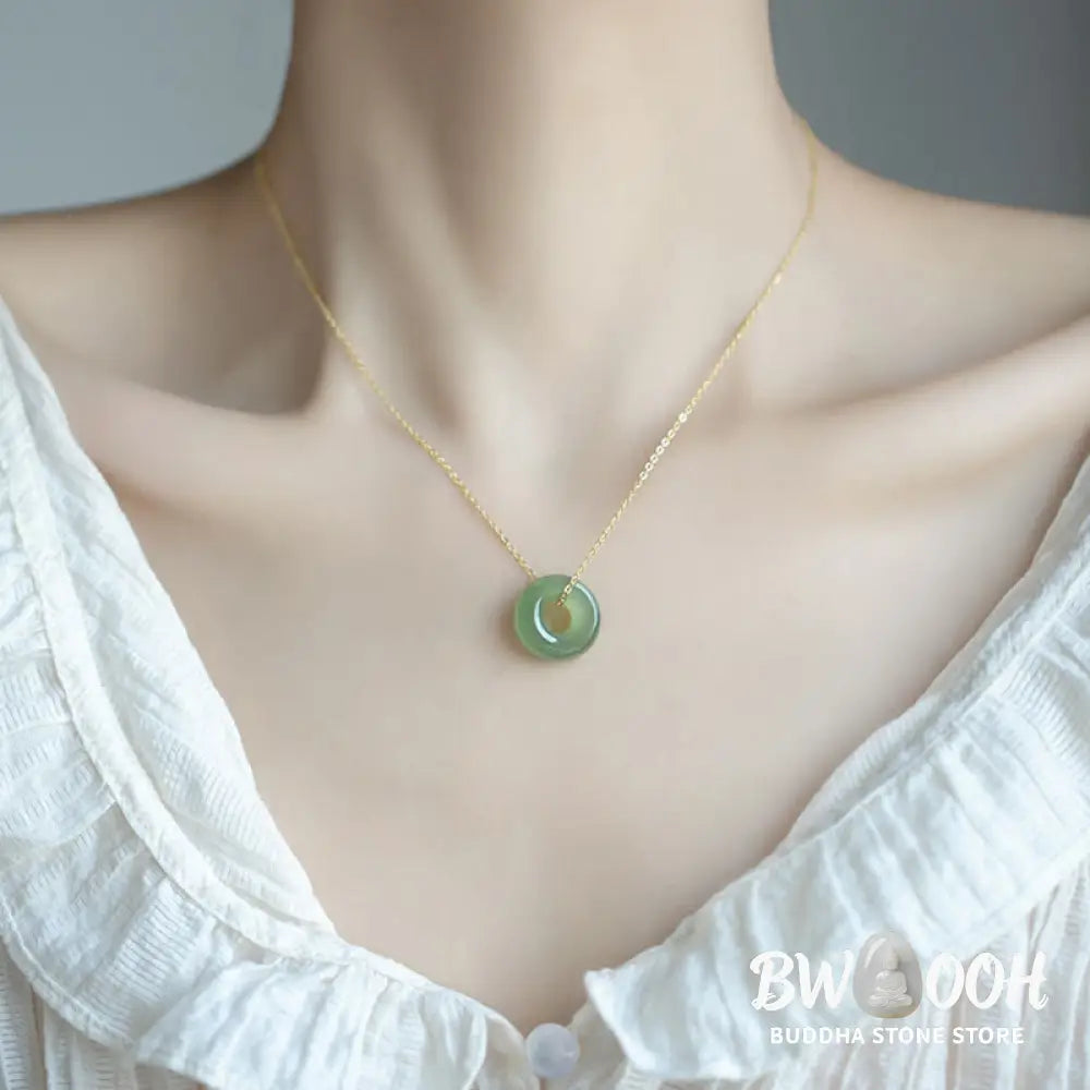 Buddha Stones 925 Sterling Silver Plated Gold Hetian Jade Peace Buckle Necklace Pendant - Jade Peace Buckle Silver