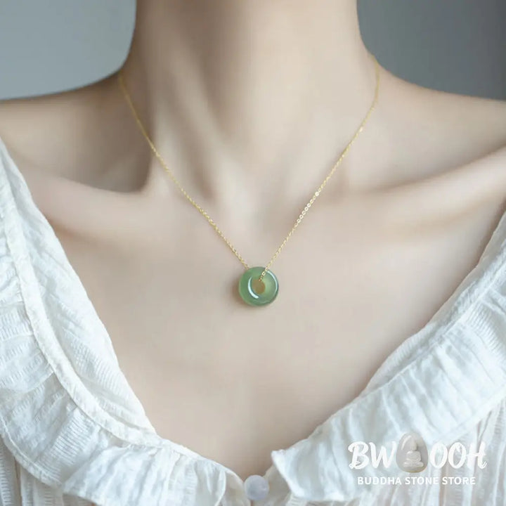 Buddha Stones 925 Sterling Silver Plated Gold Hetian Jade Peace Buckle Necklace Pendant - Jade Peace Buckle Silver