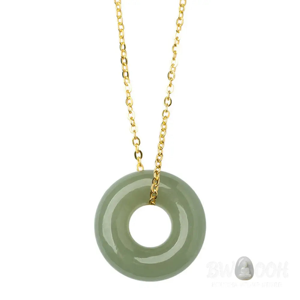 Buddha Stones 925 Sterling Silver Plated Gold Hetian Jade Peace Buckle Necklace Pendant - Jade Peace Buckle Silver