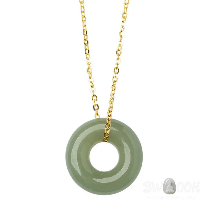 Buddha Stones 925 Sterling Silver Plated Gold Hetian Jade Peace Buckle Necklace Pendant - Jade Peace Buckle Silver
