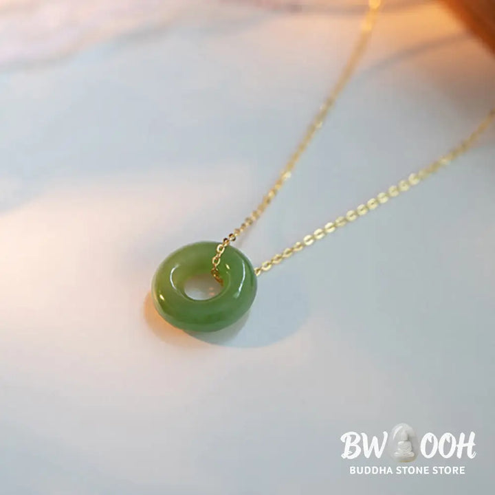 Buddha Stones 925 Sterling Silver Plated Gold Hetian Jade Peace Buckle Necklace Pendant - Jade Peace Buckle Silver