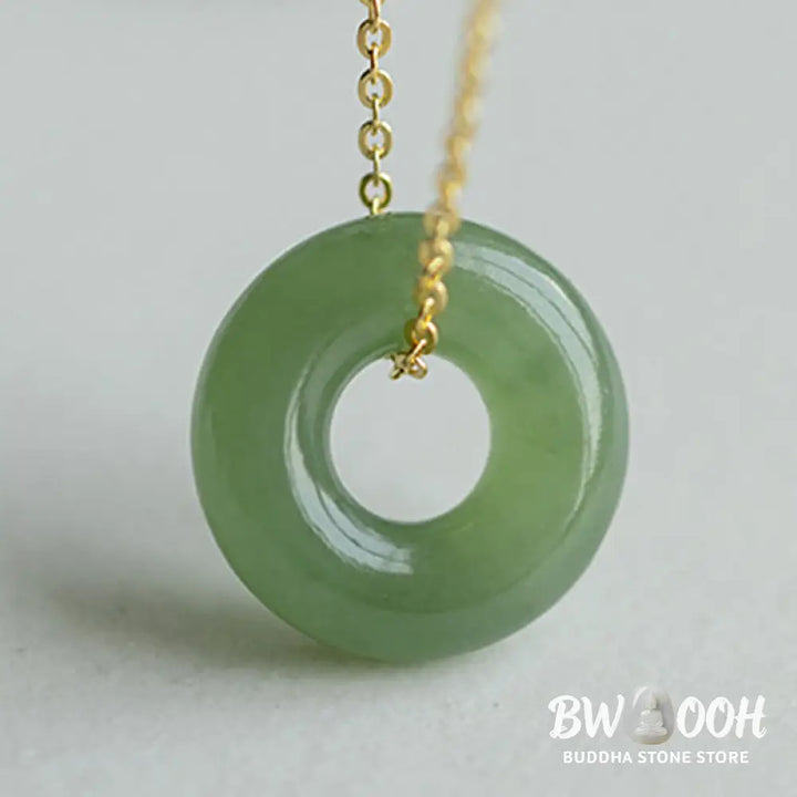 Buddha Stones 925 Sterling Silver Plated Gold Hetian Jade Peace Buckle Necklace Pendant - Jade Peace Buckle Silver