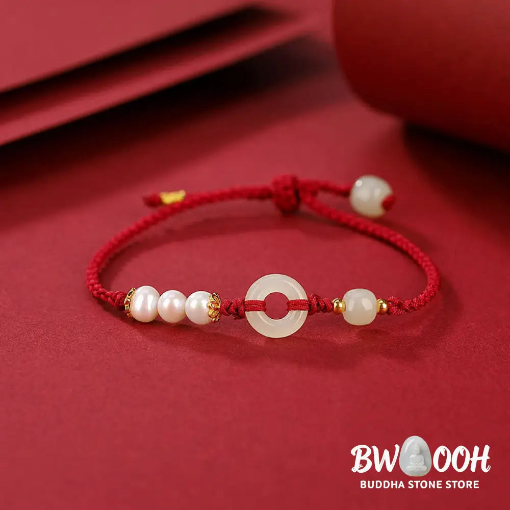 Buddha Stones 925 Sterling Silver Plated Gold Hetian Jade Peace Buckle Pearl Luck Bracelet - BWOOOH - Bracelet